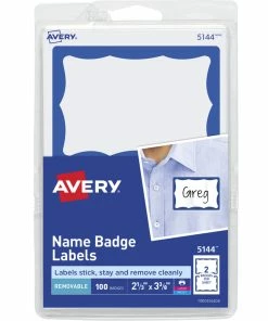 Discount 🥰 Avery Adhesive Name Badges, 2-1/3 X 3-3/8 Inches, Blue Border, Pack Of 100 🛒