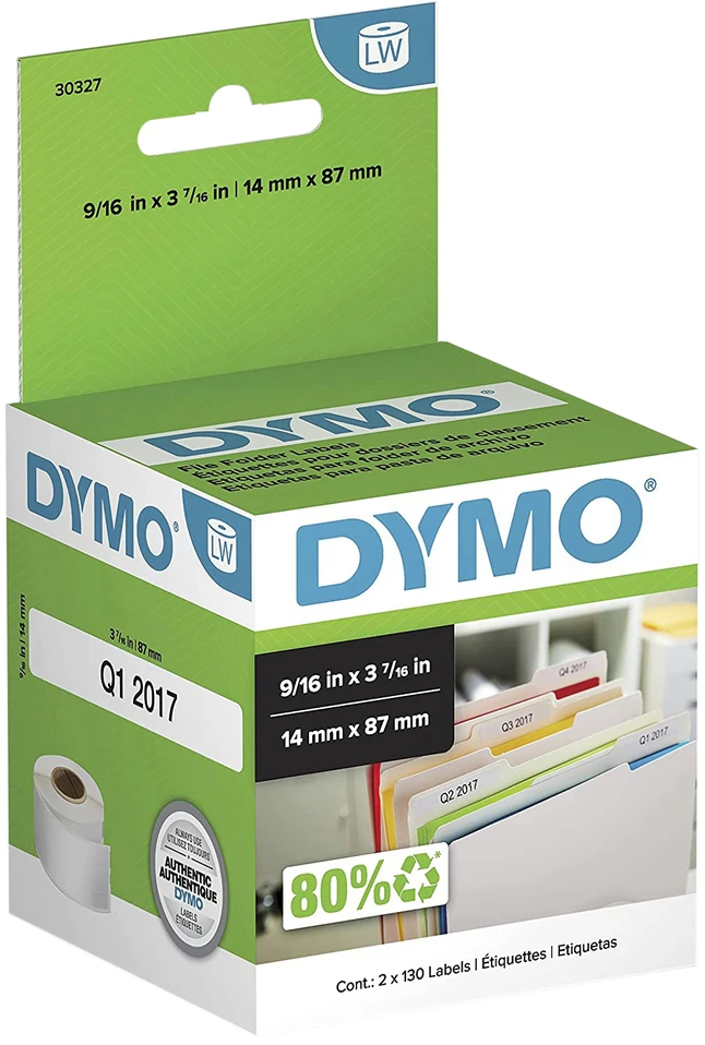 Brand new ๐ DYMO LabelWriter File Folder Labels, 9/16 X 3-7/16 Inches, White, 130 Labels/Roll, Box Of 2 ๐คฉ 1 Brand new ๐ DYMO LabelWriter File Folder Labels, 9/16 X 3-7/16 Inches, White, 130 Labels/Roll, Box Of 2 ๐คฉ