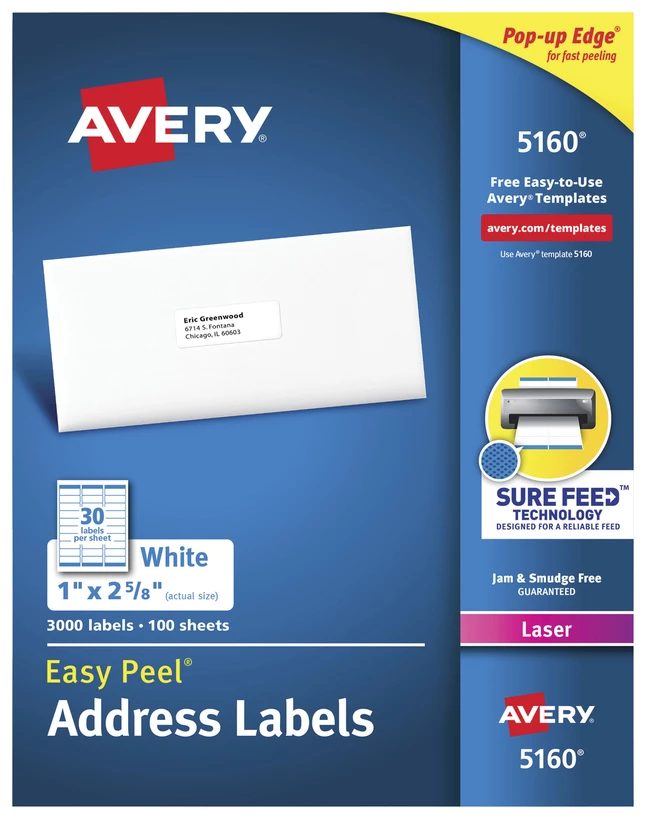 Outlet π Avery Easy Peel Address Labels, Laser, 1 X 2-5/8 Inches, Pack Of 3000 β 1 Outlet π Avery Easy Peel Address Labels, Laser, 1 X 2-5/8 Inches, Pack Of 3000 β