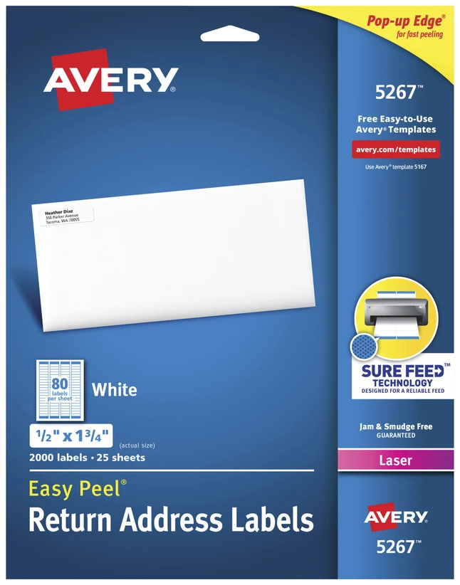 Budget 𧨠Avery Easy Peel Return Address Labels, Laser, 1/2 X 1-3/4 Inches, Pack Of 2000 π 1 Budget 𧨠Avery Easy Peel Return Address Labels, Laser, 1/2 X 1-3/4 Inches, Pack Of 2000 π