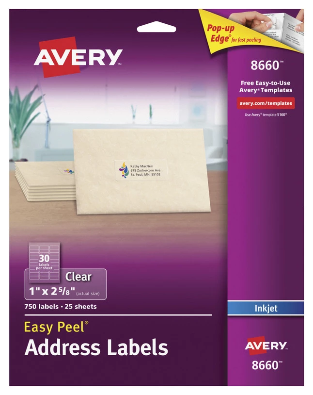 Best Pirce ⭐ Avery Easy Peel Address Labels, Inkjet, 1 X 2-5/8 Inches, Clear, Pack Of 750 ✔️ 1 Best Pirce ⭐ Avery Easy Peel Address Labels, Inkjet, 1 X 2-5/8 Inches, Clear, Pack Of 750 ✔️