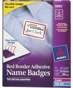 Budget 😉 Avery Adhesive Name Badges, 2-1/3 X 3-3/8 Inches, Red Border, Pack Of 400 🎁