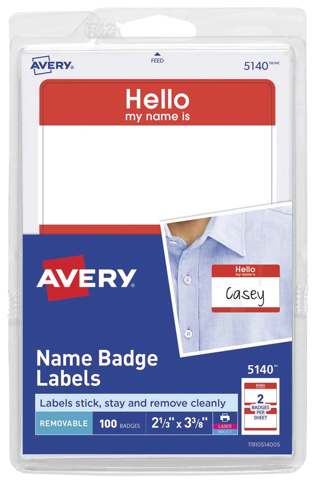 Best deal 👍 Avery "Hello, My Name Is" Adhesive Name Badges, 2-1/3 X 3-3/8 Inches, Red Border, Pack Of 100 ⭐ 1 Best deal 👍 Avery "Hello, My Name Is" Adhesive Name Badges, 2-1/3 X 3-3/8 Inches, Red Border, Pack Of 100 ⭐