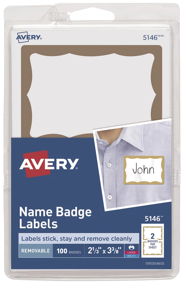 Hot Sale โค๏ธ Avery Adhesive Name Badges, 2-1/3 X 3-3/8 Inches, Gold Border, Pack Of 100 ๐ 1 Hot Sale โค๏ธ Avery Adhesive Name Badges, 2-1/3 X 3-3/8 Inches, Gold Border, Pack Of 100 ๐