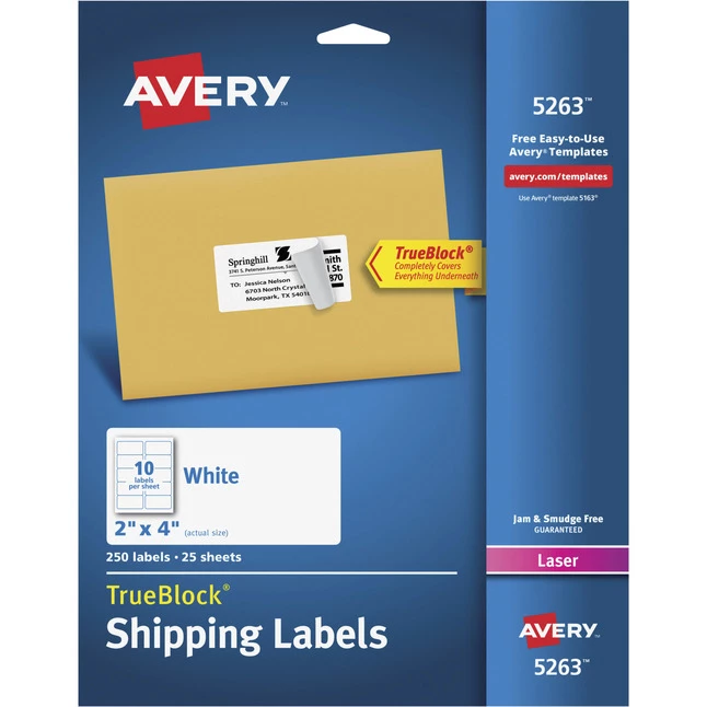 Outlet ๐ Avery TrueBlock Shipping Labels, Laser, 2 X 4 Inches, White, Pack Of 250 ๐ 1 Outlet ๐ Avery TrueBlock Shipping Labels, Laser, 2 X 4 Inches, White, Pack Of 250 ๐