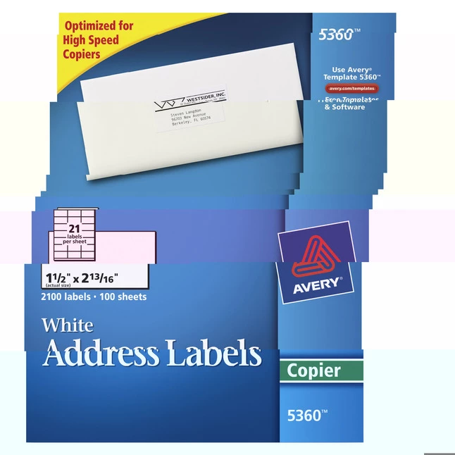 Brand new ๐ Avery Copier Address Labels, 1-1/2 X 2-13/16 Inches, Pack Of 2100 ๐ 1 Brand new ๐ Avery Copier Address Labels, 1-1/2 X 2-13/16 Inches, Pack Of 2100 ๐