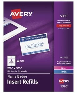 Buy 🎉 Avery Name Badge Insert Refills, 2-1/4 X 3-1/2 Inches, White, Pack Of 400 🌟