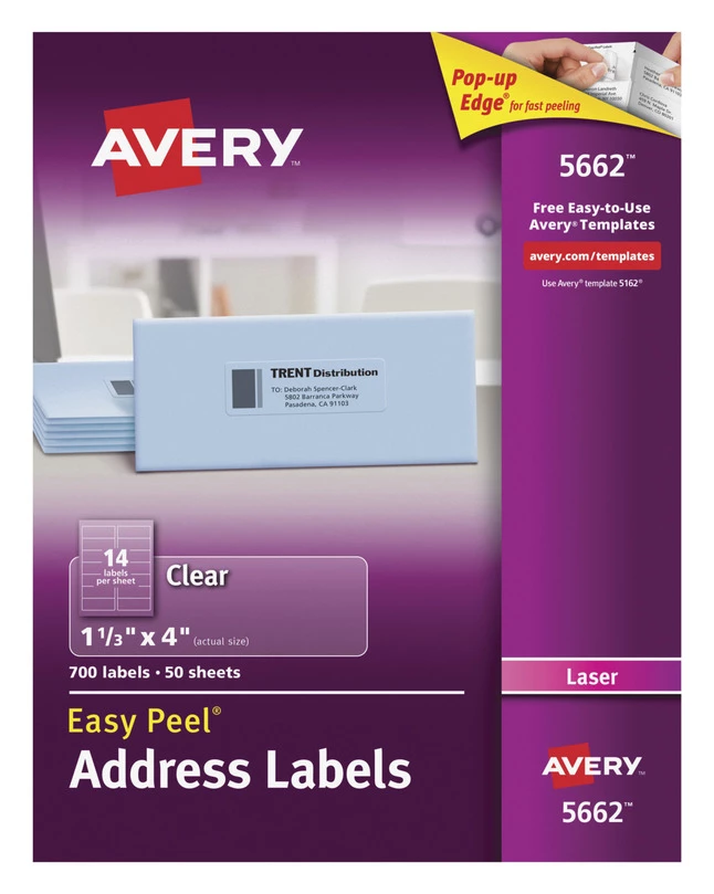 Outlet ๐ Avery Easy Peel Address Labels, Laser, 1-1/3 X 4 Inches, Clear, Pack Of 700 ๐ 1 Outlet ๐ Avery Easy Peel Address Labels, Laser, 1-1/3 X 4 Inches, Clear, Pack Of 700 ๐