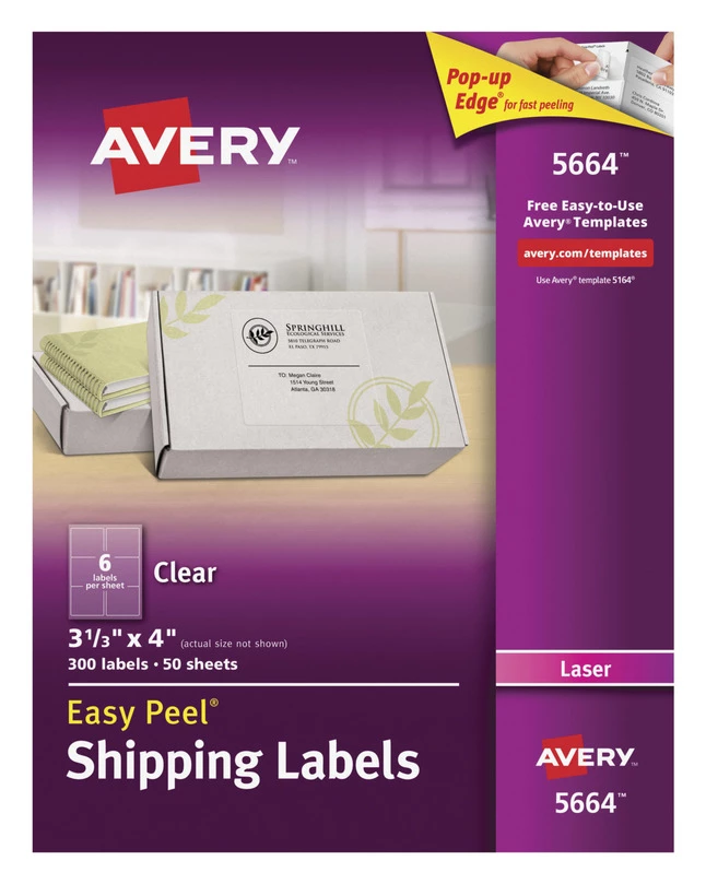 Outlet ✨ Avery Easy Peel Shipping Labels, Laser, 3-1/3 X 4 Inches, Clear, Pack Of 300 😀 1 Outlet ✨ Avery Easy Peel Shipping Labels, Laser, 3-1/3 X 4 Inches, Clear, Pack Of 300 😀