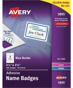 Best deal 🎉 Avery Adhesive Name Badges, 2-1/3 X 3-3/8 Inches, Blue Border, Pack Of 400 ✔️