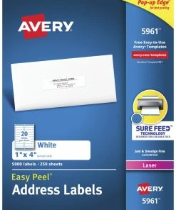 Budget 🧨 Avery Easy Peel Address Labels, Laser, 1 X 4 Inches, Pack Of 5000 ⌛
