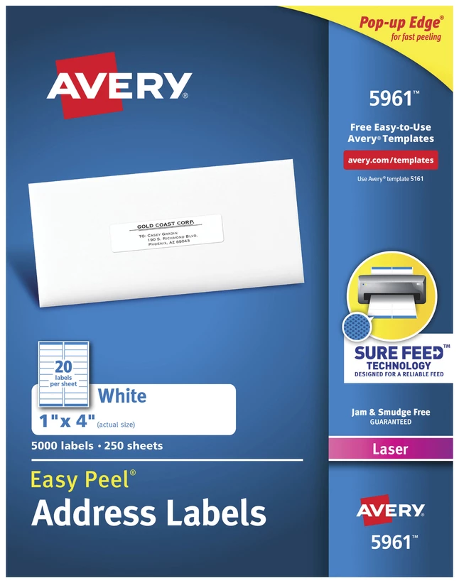 Budget ๐งจ Avery Easy Peel Address Labels, Laser, 1 X 4 Inches, Pack Of 5000 โ 1 Budget ๐งจ Avery Easy Peel Address Labels, Laser, 1 X 4 Inches, Pack Of 5000 โ
