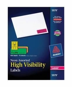 Buy 🛒 Avery Permanent Laser Labels, 1 X 2-5/8 Inches, Assorted Neon, Pack Of 450 💯