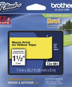 Cheapest 💯 Brother P-touch Tze Laminated Tape Cartridge, 1-1/2 Inch X 26 Feet, Black/Yellow ⌛