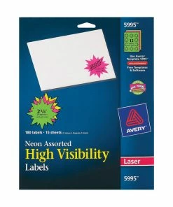 Best Sale 🎉 Avery Permanent Laser Labels, 2-1/4 Inch Diameter, Assorted Neon Burst, Pack Of 180 ⭐