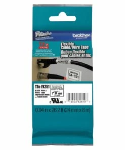 Wholesale ⭐ Brother TZe P-Touch Flexible Cable And Wire Tape, 1 Inch X 26 Feet, Black On White 👍
