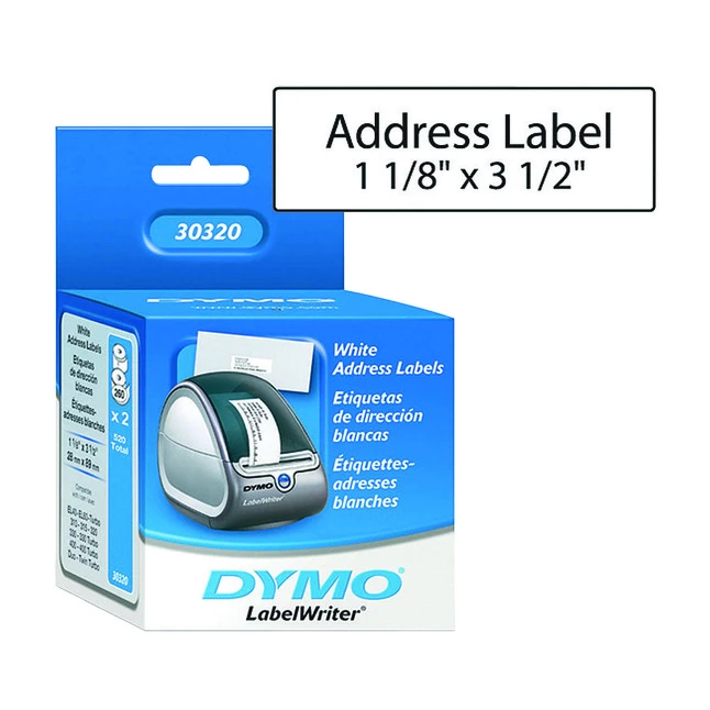 Buy ๐ Dymo LabelWriter Address Labels, 1-1/8 X 3-1/2 Inches, White, 260 Labels/Roll, Box Of 2 ๐ 1 Buy ๐ Dymo LabelWriter Address Labels, 1-1/8 X 3-1/2 Inches, White, 260 Labels/Roll, Box Of 2 ๐