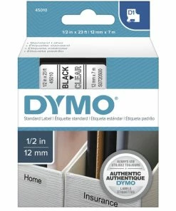 Promo 🤩 Dymo D1 Electronic Tape Cartridge, 1/2 Inch X 23 Feet, Black On Clear ✨