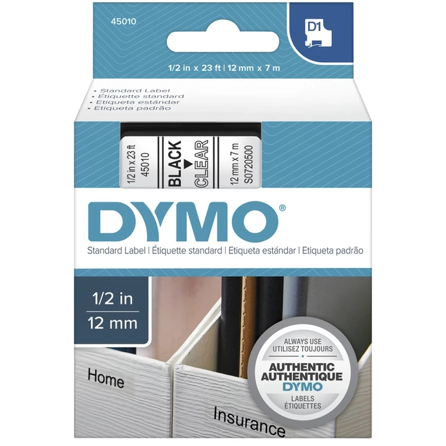 Promo 🤩 Dymo D1 Electronic Tape Cartridge, 1/2 Inch X 23 Feet, Black On Clear ✨ 1 Promo 🤩 Dymo D1 Electronic Tape Cartridge, 1/2 Inch X 23 Feet, Black On Clear ✨