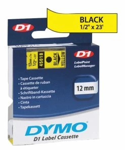 Budget 👍 Dymo D1 Electronic Tape Cartridge, 1/2 Inch X 23 Feet, Black On Yellow ⌛
