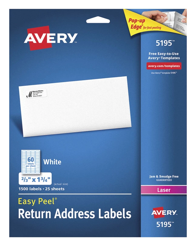 New 🎁 Avery Easy Peel Return Address Labels, Laser, 2/3 X 1-3/4 Inches, Pack Of 1500 👍 1 New 🎁 Avery Easy Peel Return Address Labels, Laser, 2/3 X 1-3/4 Inches, Pack Of 1500 👍