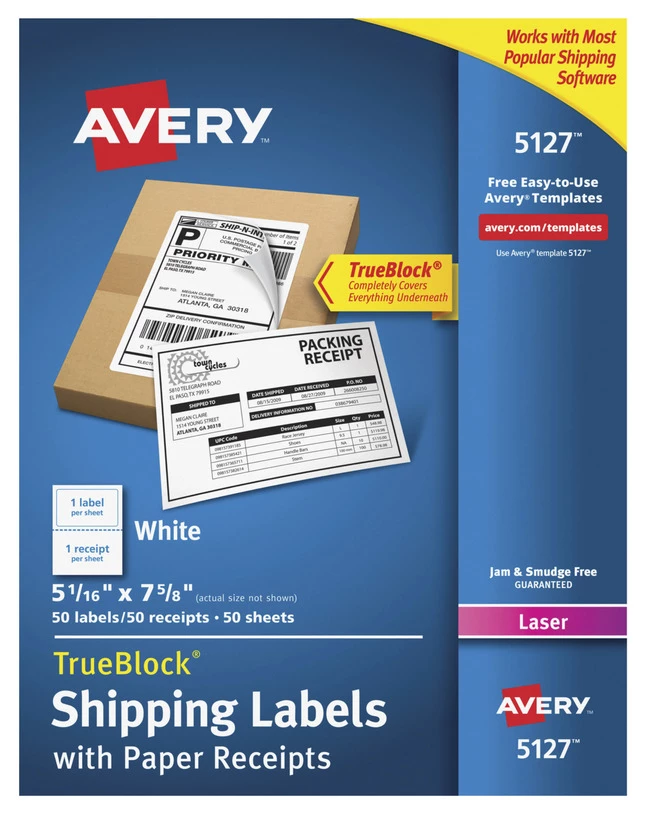 Wholesale ⭐ Avery Paper Receipt Shipping Labels, 5-1/16 X 7-5/8 Inches, White, Pack Of 50 ❤️ 1 Wholesale ⭐ Avery Paper Receipt Shipping Labels, 5-1/16 X 7-5/8 Inches, White, Pack Of 50 ❤️