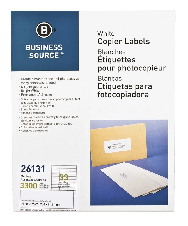 Outlet 🎁 Business Source Address Copier Labels, 1 X 2-3/4 Inches, Pack Of 3300 👍 1 Outlet 🎁 Business Source Address Copier Labels, 1 X 2-3/4 Inches, Pack Of 3300 👍