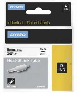 Hot Sale ❤️ Dymo Rhino Heat Shrink Tube Label Tape, 3/8 Inches X 5 Feet, Black On White ⌛