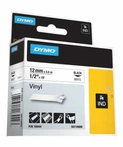 Wholesale 🧨 Dymo Rhino Industrial Vinyl Label Tape, 1/2 Inch X 18 Feet, Black On White 🛒