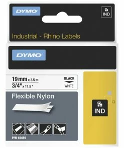 New 😍 Dymo Rhino Nylon Flexible Label Tape, 3/4 Inch X 11-1/2 Feet, Black On White ✨