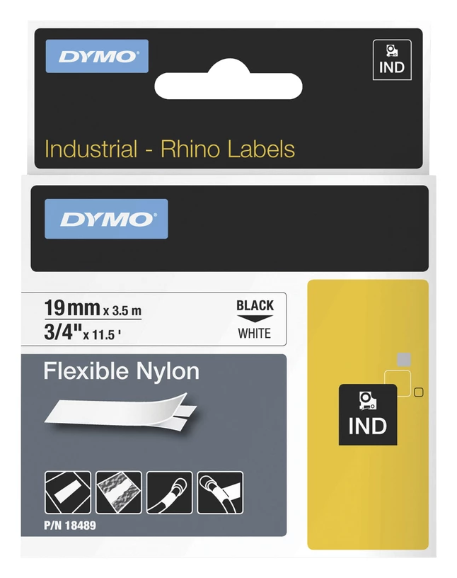 New 😍 Dymo Rhino Nylon Flexible Label Tape, 3/4 Inch X 11-1/2 Feet, Black On White ✨ 1 New 😍 Dymo Rhino Nylon Flexible Label Tape, 3/4 Inch X 11-1/2 Feet, Black On White ✨