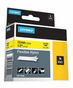 Buy 🛒 Dymo Rhino Nylon Flexible Label Tape, 1/2 Inch X 11-1/2 Feet, Black On Yellow 😍