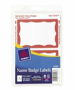 Budget 👍 Avery Adhesive Name Badges, 2-1/3 X 3-3/8 Inches, Red Border, Pack Of 100 ✔️