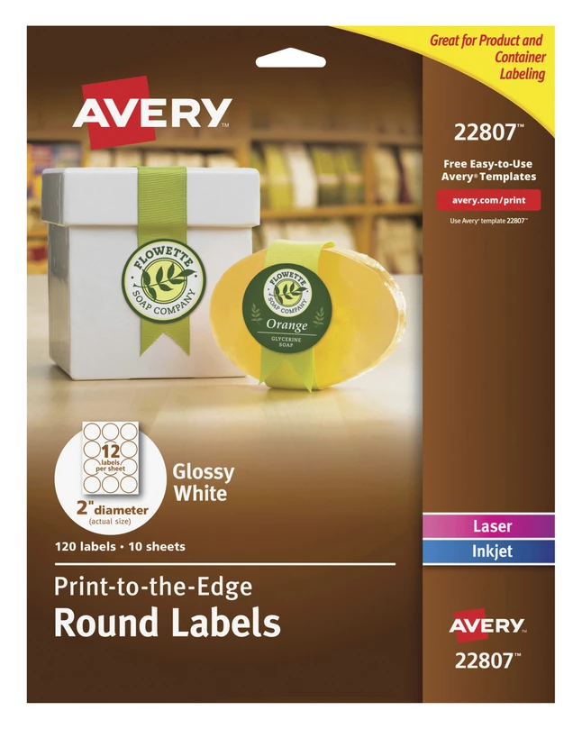 New ❤️ Avery Round Labels, 2 Inch Diameter, White Gloss, Pack Of 120 😉 1 New ❤️ Avery Round Labels, 2 Inch Diameter, White Gloss, Pack Of 120 😉