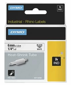Best Sale 🔔 Dymo Rhino Heat Shrink Tube Label Tape, 1/4 Inches X 5 Feet, Black On White 🌟