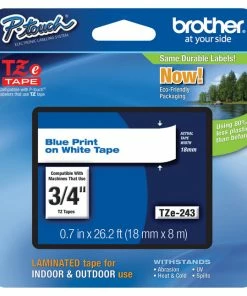 Discount 👍 Brother P-touch Tze Laminated Tape Cartridge, 3/4 Inch X 26 Feet, Blue/White 🤩