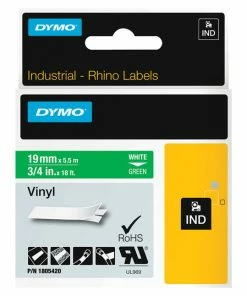 Promo 😉 Dymo Rhino Industrial Vinyl Label Tape, 3/4 Inch X 18 Feet, White On Green 🔥