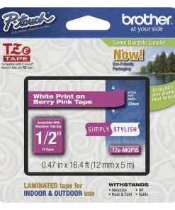 Flash Sale 🥰 Brother P-touch Tze Laminated Tape Cartridge, 1/2 Inch X 16 Feet, White/Berry Pink 💯
