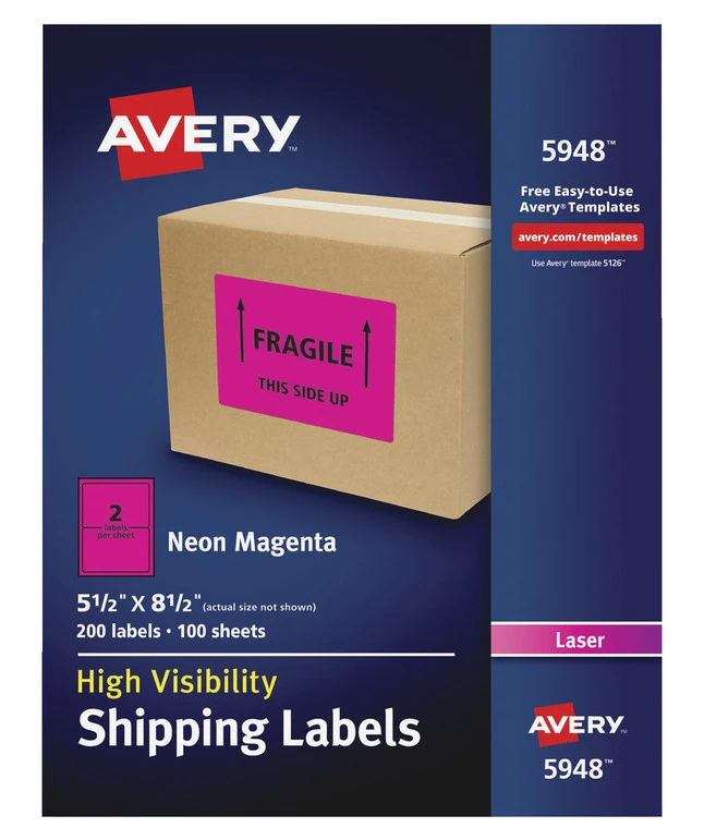Brand new ๐ Avery Neon Shipping Labels, Laser, 5-1/2 X 8-1/2 Inches, Magenta, Pack Of 200 ๐ 1 Brand new ๐ Avery Neon Shipping Labels, Laser, 5-1/2 X 8-1/2 Inches, Magenta, Pack Of 200 ๐