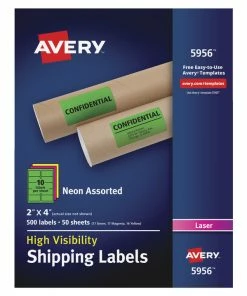 Wholesale 💯 Avery Neon Shipping Labels, Laser, 2 X 4 Inches, Assorted Colors, Pack Of 500 ✨
