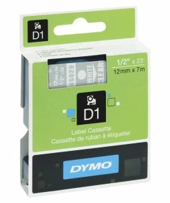 Brand new 🧨 Dymo D1 Electronic Tape Cartridge, 1/2 Inch X 23 Feet, White On Clear ⭐