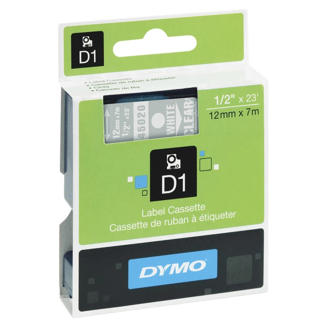 Brand new ๐งจ Dymo D1 Electronic Tape Cartridge, 1/2 Inch X 23 Feet, White On Clear โญ 1 Brand new ๐งจ Dymo D1 Electronic Tape Cartridge, 1/2 Inch X 23 Feet, White On Clear โญ