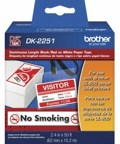 Deals 👍 Brother DK-2251 Black/Red On White Continuous Length Paper Labels, 2.4 Inches X 50 Feet ⌛