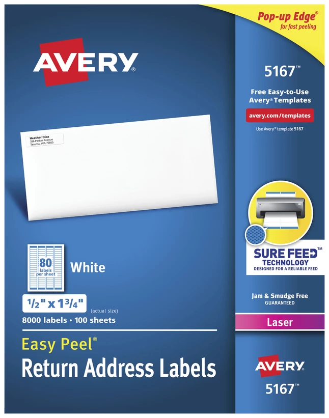 Budget π Avery Easy Peel Return Address Labels, Laser, 1/2 X 1-3/4 Inches, Pack Of 8000 β 1 Budget π Avery Easy Peel Return Address Labels, Laser, 1/2 X 1-3/4 Inches, Pack Of 8000 β