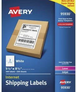 Outlet 🎉 Avery Bulk Shipping Labels, 5-1/2 X 8-1/2 Inches, White, Pack Of 500 😉
