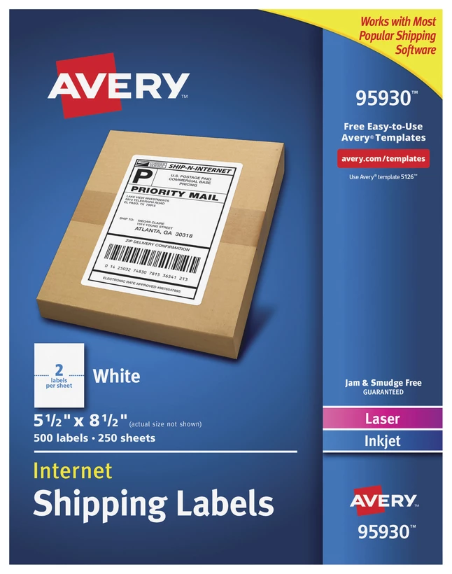 Outlet ๐ Avery Bulk Shipping Labels, 5-1/2 X 8-1/2 Inches, White, Pack Of 500 ๐ 1 Outlet ๐ Avery Bulk Shipping Labels, 5-1/2 X 8-1/2 Inches, White, Pack Of 500 ๐