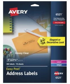 New 💯 Avery Glossy Clear Address Labels, 1 X 2-5/8 Inches, Pack Of 300 ⌛