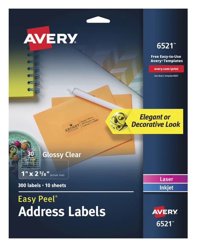 New 💯 Avery Glossy Clear Address Labels, 1 X 2-5/8 Inches, Pack Of 300 ⌛ 1 New 💯 Avery Glossy Clear Address Labels, 1 X 2-5/8 Inches, Pack Of 300 ⌛