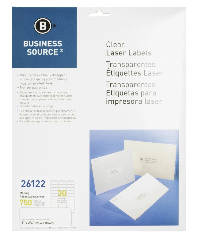 Deals ๐ Business Source Address Labels, 1 X 2-5/8 Inches, Matte Clear, Pack Of 750 ๐ 1 Deals ๐ Business Source Address Labels, 1 X 2-5/8 Inches, Matte Clear, Pack Of 750 ๐