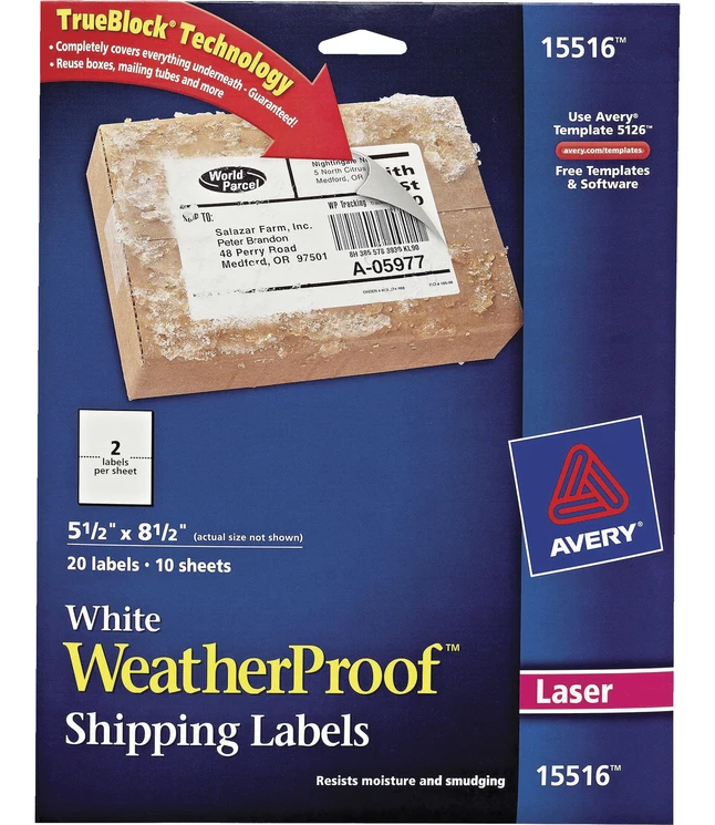 Budget ๐ Avery Weatherproof Shipping Labels, 5-1/2 X 8-1/2 Inches, Pack Of 20 ๐ 1 Budget ๐ Avery Weatherproof Shipping Labels, 5-1/2 X 8-1/2 Inches, Pack Of 20 ๐